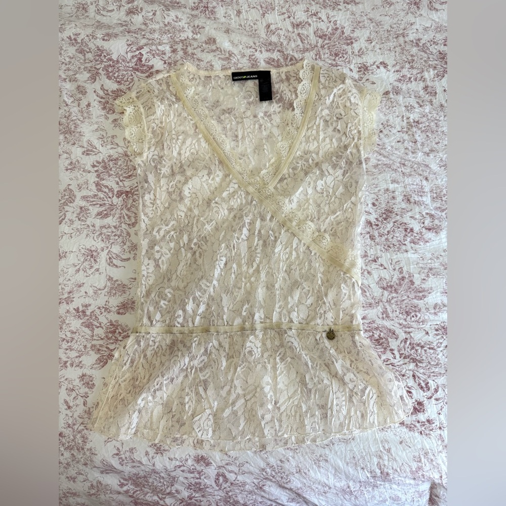 Lace Peplum V-Neck Top - Cream
